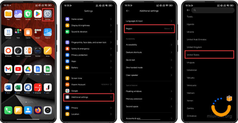 انتخاب منطقه مناسب برای گوشی شیائومی